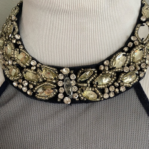 My Michelle Formal Long Navy Halter Dress Jewel Accents Size 9 - Picture 3 of 11